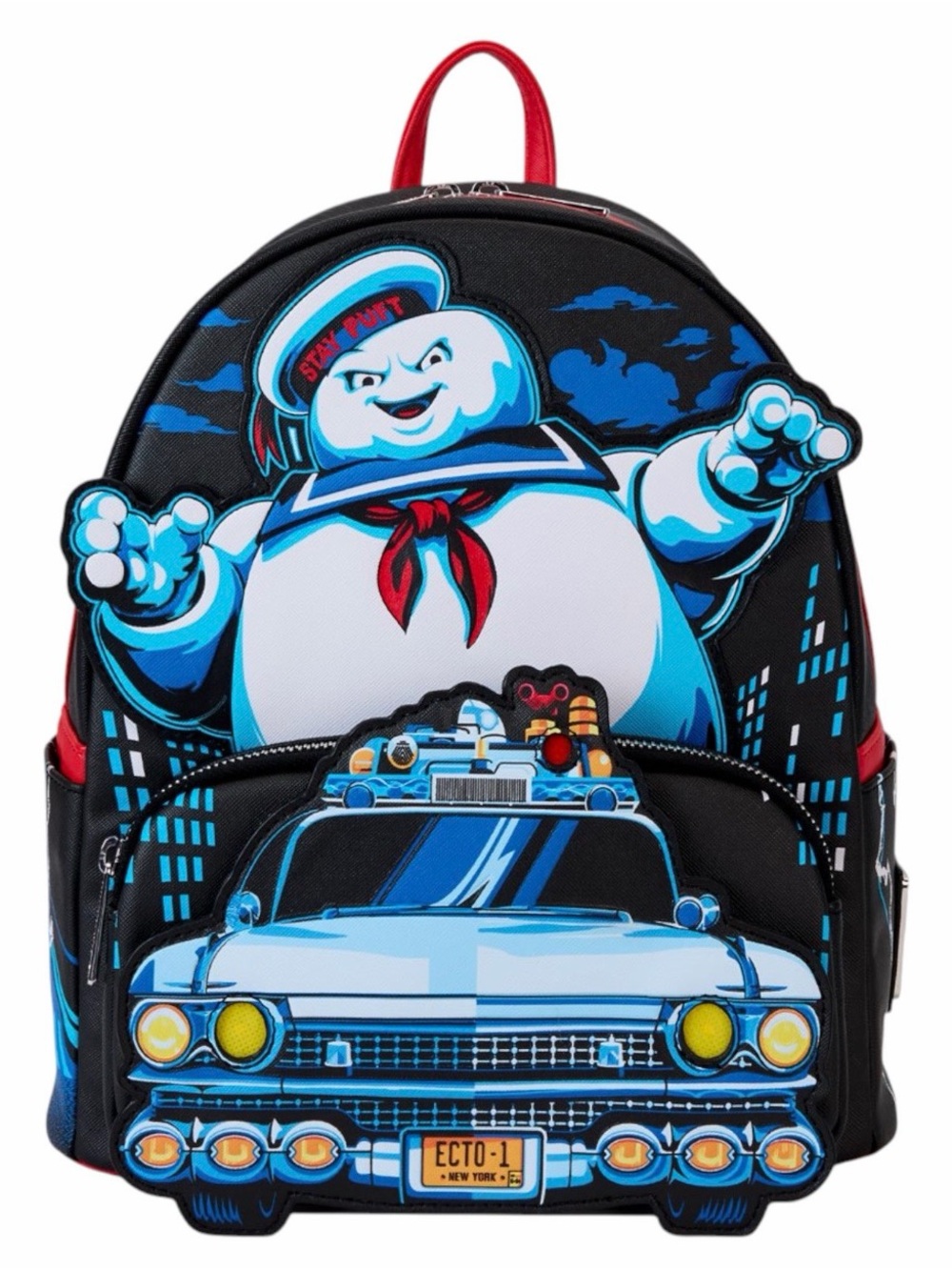 Loungefly Black, Blue & Red Ghostbusters Stay Puft Backpack